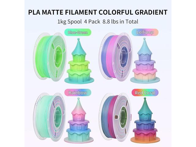 RAMBERY 4 Colors Matte Rainbow PLA 3D Printer Filament Bundle Fast Color Change 3D Printing Filament 1.75mm +/- 0.02mm, 1kg(2.2lb) X4PCS, Matte...