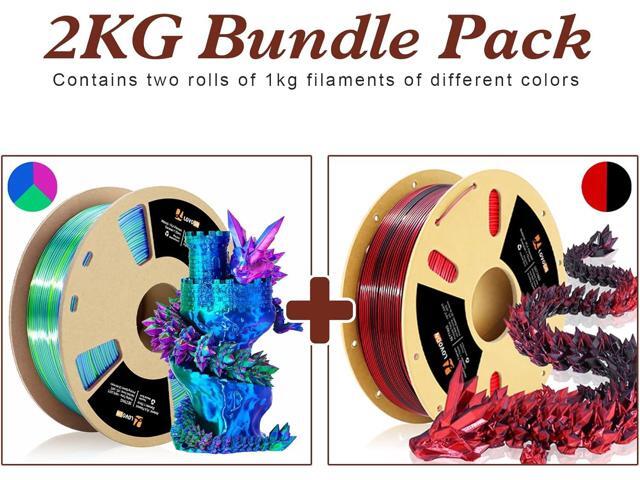 LOVOON Silk PLA Filament 1.75mm, 2KG Bundle 3D Printer Filament, 3D Printing Filament Shiny Change by Angle, Tri Color Blue/Green/Red and Dual...