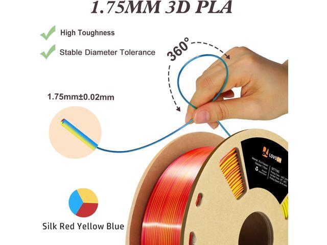 LOVOON 3D Tri-Colors PLA Printer Filament 1.75mm, Silk PLA Red Yellow Blue, 3D Printing Filament +/-0.02mm, Most 3D Printer and 3D Pen Compatible,...