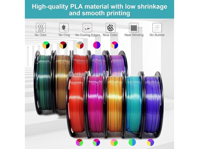 3D Printer Filament Bundle,1.75MM Silk PLA Filament Multicolor 250g*10 Rolls,Bulk Filament fits for Most FDM 3D Printers.