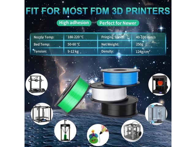 PLA 3D Printing Filament 1.75mm, 250g×4 Spools, PLA Filament Bundle 4 Colors, 1Kg in Total, 3D Printer Filament Dimensional Accuracy +/- 0.02mm, No...