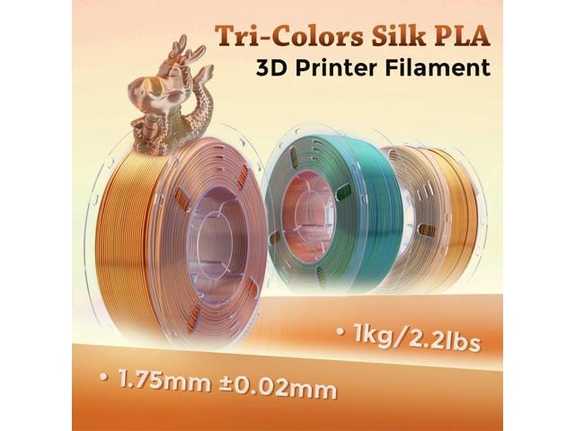 VOXELAB Silk Tri-Color PLA Filament 1.75mm for 3D Printer, Rainbow Multicolor Silk PLA 1KG (2.2lbs) Spool, High Precision +/- 0.03mm, Smooth &...