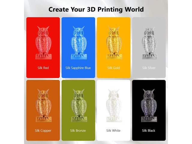 1.75mm Silk PLA 3D Printer Filament Bundle, 8 Silk Shiny Colors: Gold/Silver/Copper/Bronze/Black/White/Red/Blue, Each Spool 250g, 8 Spools, Total...