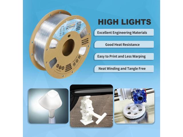 OVERTURE PC Professional Filament, Cardboard Spool, 1kg(2.2lbs), Dimensional Accuracy Probability +/- 0.02mm, Fit Most FDM Printer (Transparent)