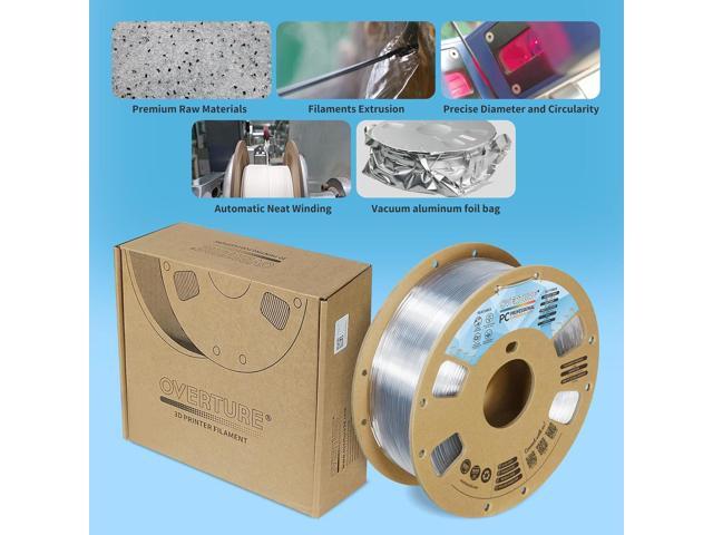 OVERTURE PC Professional Filament, Cardboard Spool, 1kg(2.2lbs), Dimensional Accuracy Probability +/- 0.02mm, Fit Most FDM Printer (Transparent)