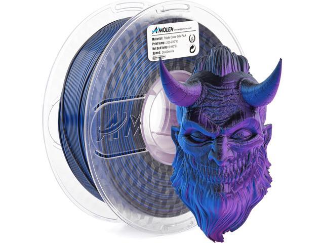 AMOLEN Silk PLA 3D Printer Filament, Tri Color Black Blue Purple PLA 1.75mm, Shiny Multi Color Change Filament 3D Printing PLA Filament for Most.