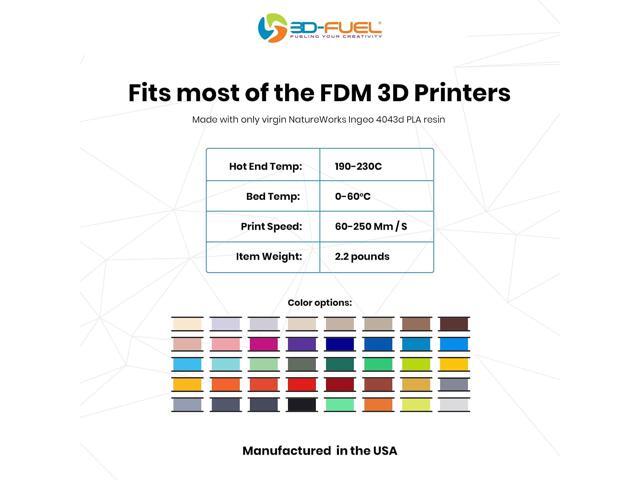 3D Fuel Standard PLA+ 3D Printing Filament, Made in USA with Dimensional Accuracy +/- 0.02mm, 1kg 1.75mm Spool (2.2 lbs) in Snow White