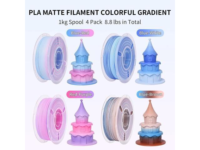RAMBERY 4KG Matte Rainbow PLA 3D Printer Filament 4 Colors PLA Filament Bundle, 1.75mm 1kg(2.2lb) X 4 Pack, Blue-White/Red/Brown/Red-Purple
