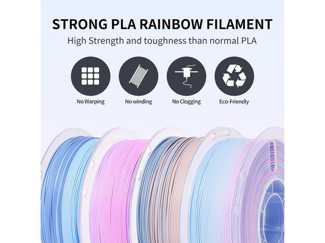 RAMBERY 4KG Matte Rainbow PLA 3D Printer Filament 4 Colors PLA Filament Bundle, 1.75mm 1kg(2.2lb) X 4 Pack, Blue-White/Red/Brown/Red-Purple