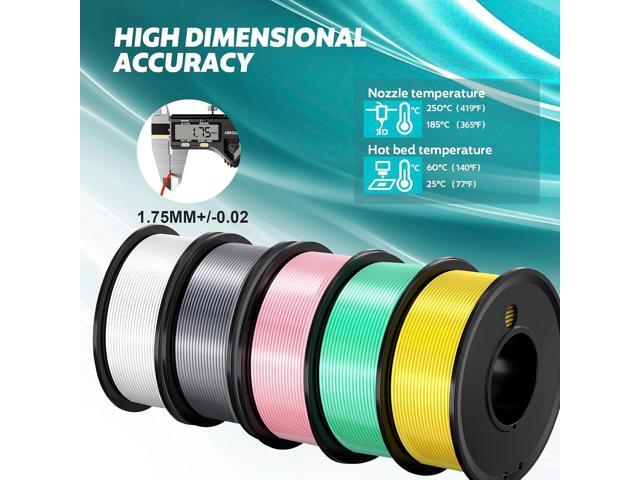 Dollate 3D Printing Filament - 5 Color Printing Filament White Silver Pink Green Yellow 1.75mm Dimensional Accuracy ±0.02mm Filled Filament Spools,...