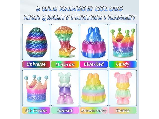 PINBALL Silk Rainbow PLA 3D Printer Filament 1.75mm Shiny Multi-Color Changing Filament 3D Printing PLA Filament Dimensional Accuracy +/- 0.02mm 8...