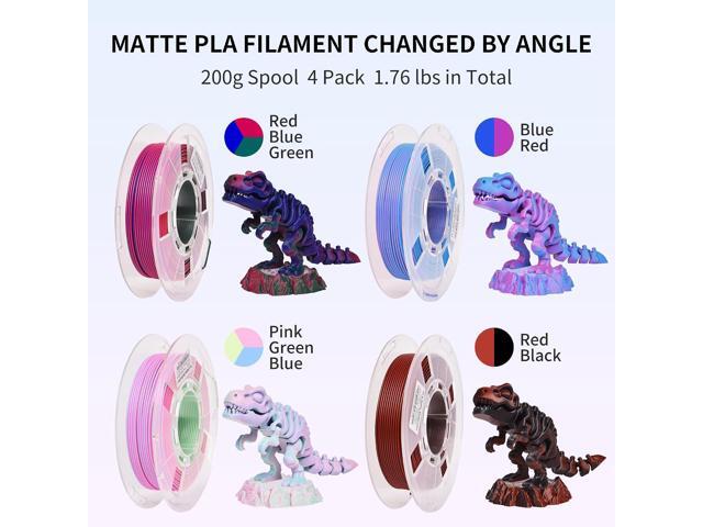 RAMBERY Matte Tri Color & Dual Color 3D Printer Filament Bundle, Multi Color Change by Angle PLA Filament 1.75mm+ /- 0.02mm, 200gX4 Spools