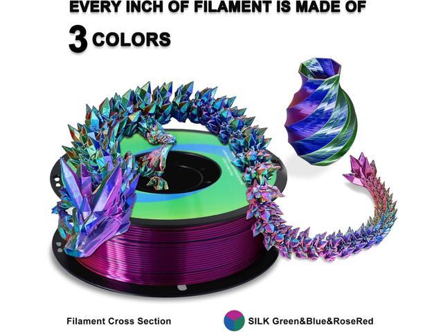 YOUSU Tri Color PLA 3D Printer Filament 1.75mm, Coextrusion Rainbow PLA Filament with Silk PLA Pink-Blue-Green, Multi Color 3D Printing Filament...
