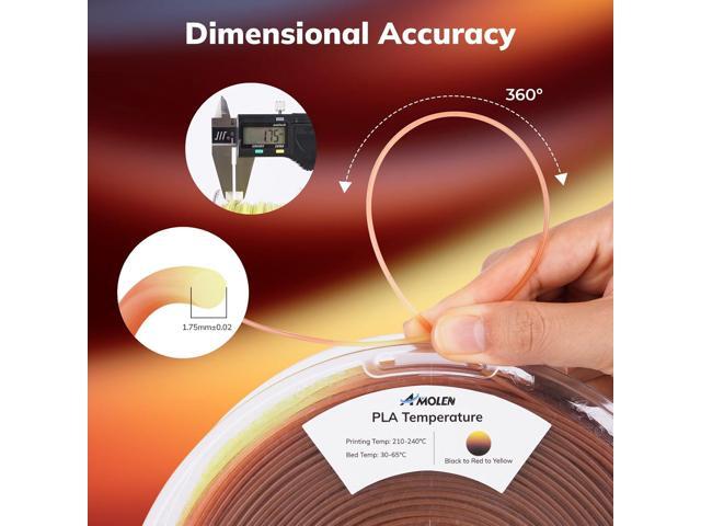 AMOLEN 3D Printer Filament, Triple Color Temp Change Black to Red to Yellow PLA Filament 1.75mm, Cold & Heat Color Change with Temperature,...