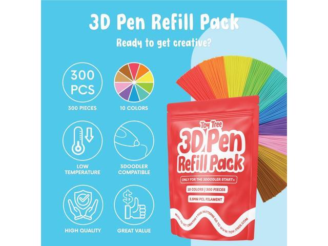 Toy Tree 300 Piece 3D Pen Refill Pack Compatible with The 3Doodler Start+ Only 10 Tropical Colors of Safe Low Temperature PCL Filament 2.5mm...