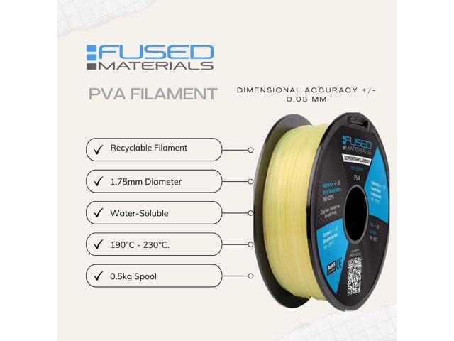 Fused Materials PVA Filament 1.75mm Water-Soluble Support Material for 3D Printing Compatible with Bambu Lab, Polymaker, Overture, and More ...