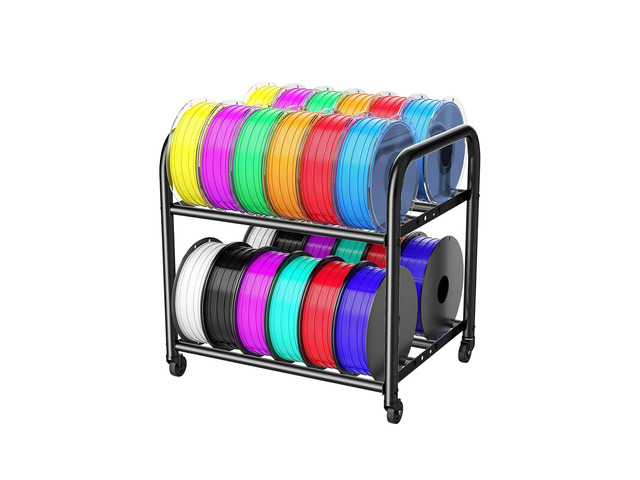 2-Tier Metal Filament Rack, Compact Under Desk 3D Filament Spools Rolling Cart with Adjustable Spools Storage Holds 24+ PLA/ABS/TPU Filaments, for...