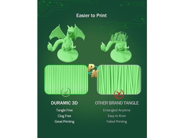 DURAMIC 3D PLA Filament 1.75mm 1kg Spool, Jam-Free High Stifness 3D Printing Filament with Cardboard Spool, No-Tangling No-Clogging Dimensional...
