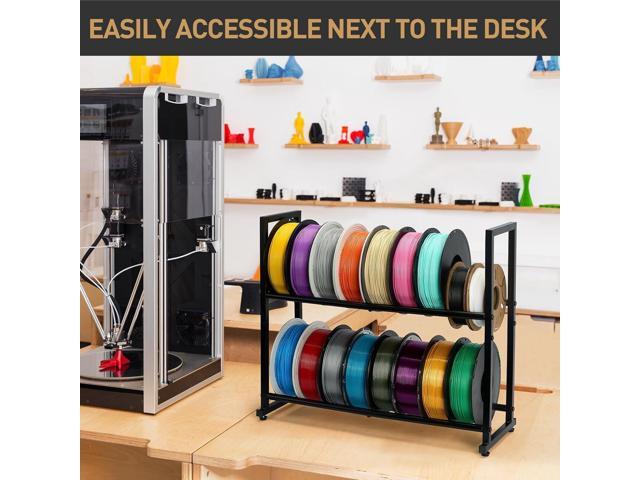 ikkle 3D Printer Filament Storage Rack - Tabletop Heavy Duty Filament Spool Holder Stand, 2 Tier Metal Shelf Organizer for PLA, ABS, TPU, Nylon -...