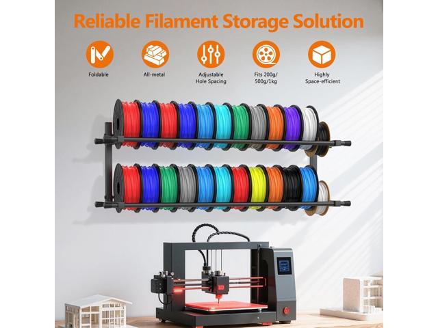 3D Printer Filament Storage Rack Wall Mount, Foldable Heavy Duty Metal Shelving with Adjustable Hole Spacing for TPU/ABS/Nylon Filament Rack, 3D...