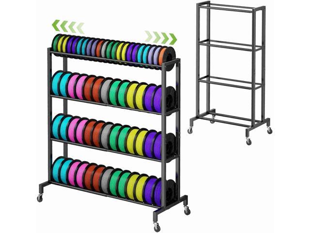 3D Printer Filament Storage Rack Stand, Rolling Filament Spool Holder Cart with Wheels, 4 Tier Expandable Heavy Duty Metal Shelf for 3D Printing.