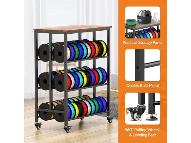 3D Printer Filament Cart, 2 Rows Filament Storage Rack Shelf for PLA/TPU/ASA/Nylon Filament Metal Storage Rack with Storage Board, 3D Printer...
