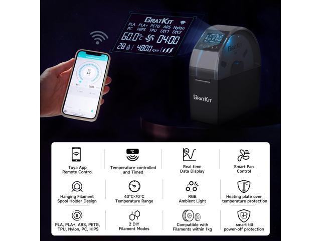 GratKit 3D Filament Dryer Box Firefly V2.0, Tuya App Controlled Smart Filament Dryer, Up to 705015 Fan Included, Compatible with Most 3D Printing...