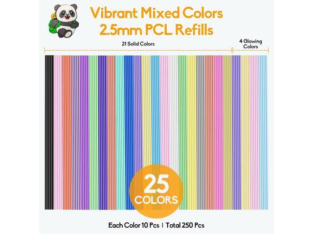 Yungden 250PCS 3D Pen Refills Pack for 3Doodler Start+ Pen, 25 Colors 2.5mm PCL Low Temperature 3D Pencil Filaments, Not Compatible with Other 3D Pens