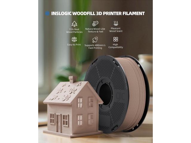 Inslogic WoodFill PLA Filament 1.75mm, 3D Printer Filament Matte Finish, Real Wood Texture, Fast Printing, Fit Most FDM 3D Printers, 1kg (2.2lbs),...