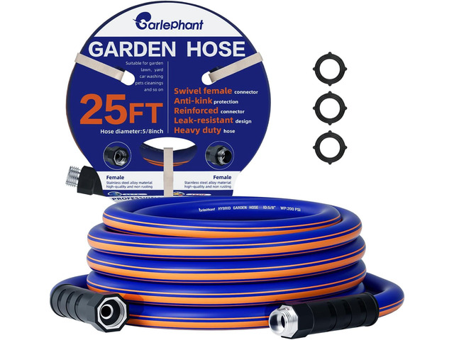 garden hose 25 ft x 5/8', Hybrid Rubber 25ft water hose, Durable, Anti-UV, Sturdy, No-Leakage, Lightweight, Flexible, Heavy Duty garden hoses with...