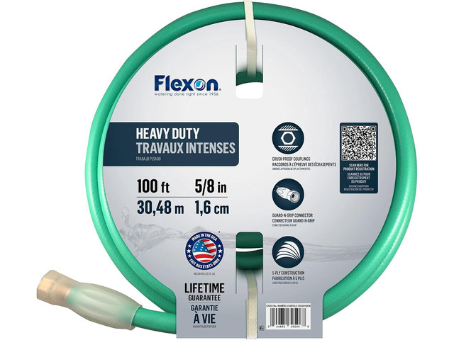 Flexon FXG58100 5/8-Inch x 100-Foot Heavy Duty 5-Ply Forever Garden Hose, Green