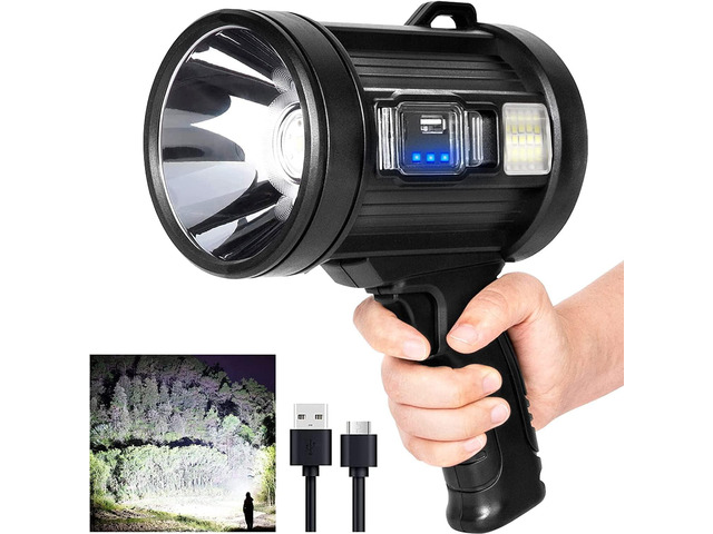 MIXILIN Rechargeable Spotlight, 2,000,000 Lumens Handheld Hunting Flashlight Led Spot Light with Cob Light and Solar Panels, Lightweight and Super...