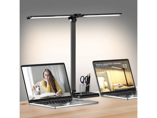 Dimmable LED Desk Lamp with USB Charging Port, 50 Lighting Modes Dual Swing Arm Architect Table Lamp Light Desk Lamp for Home Office Dorm Piano Nail