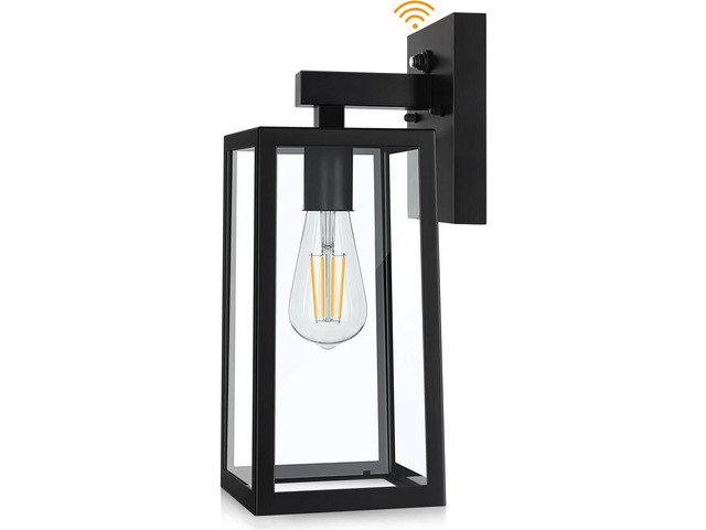 SHINE HAI Dusk to Dawn Sensor Outdoor Wall Sconce, Exterior Porch Lantern Fixture with E26 Socket & Glass Shade, Waterproof Wall Mount Lighting for...