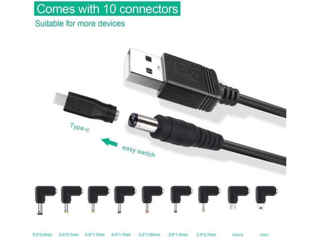 Universal USB to DC 5.5x2.1mm Plug Power Charging Cable with 10 Connectors for Router, Mini Fan, Speaker, Camera, Smart Phone