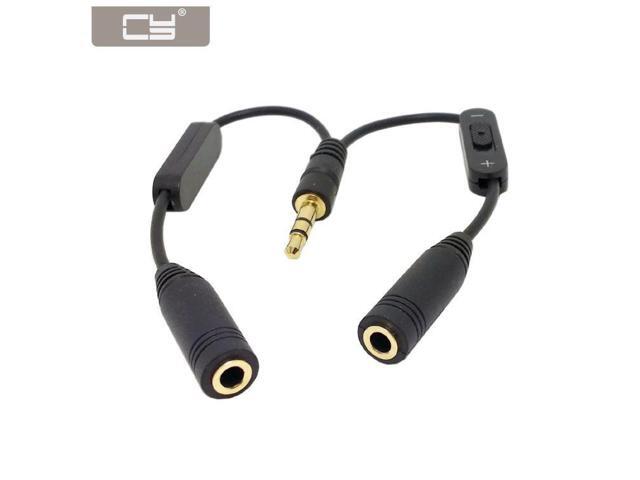 NGFF Stereo Male 3.5mm to Double mono 3.5mm Female Audio Headphone Y Splitter Adapter Cable with Volume Switch