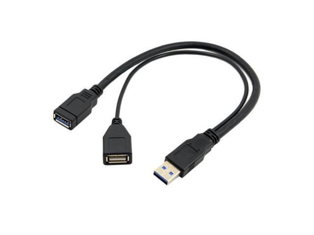 CYDZ Black USB 3.0 Male to Dual USB Female Extra Power Data Y Extension Cable for 2.5' Mobile Hard Disk