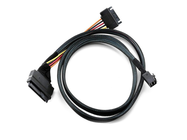 Built-in 12G Mini SAS HD to U.2 / SFF-8643 to SFF-8639 Cable 0.5M with 15-Pin SATA Power Supply, Suitable for U.2 SSD