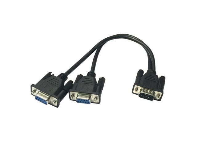 DB9 Male to 2 Female Serial Rs232 Splitter Cable Rs232 Male to 2 Female 2 in One Cable for Cash Register Displays - Black