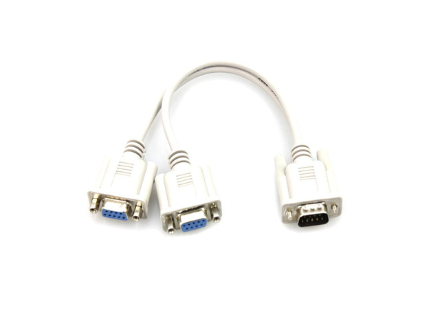 DB9 Male to 2 Female Serial Rs232 Splitter Cable Rs232 Male to 2 Female 2 in One Cable for Cash Register Displays - White