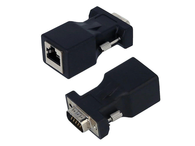 2PCS VGA to RJ45 Adapter VGA Male to RJ45 Adapter Ethernet Port Converter CAT5e CAT6 Network Cable Adapter