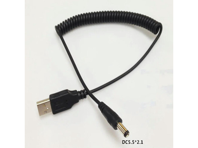 FOR All Copper USB to DC 5.5*2.1MM Straight Elbow Charging Power Cord Spring Cable 22AWG 2A For mini Speaker Fan USB HUB 1.5M