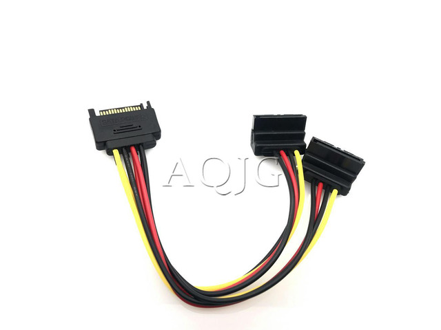 FOR 1PCS 90 SATA 15-Pin Male to 2 x 15P Female Y Splitter Adapter Power Cable