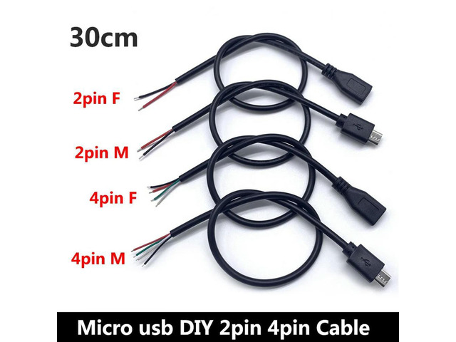 FOR 0 Power Supply Cable 2 Pin Micro USB 2.0 A Female male 4 pin wire charging Cord Extension Connector DIY 5V line
