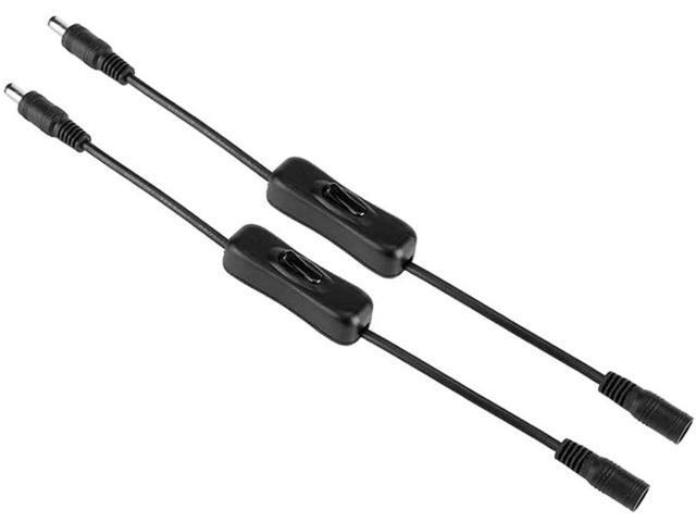 2-Pack Male to Female Inline DC Power Extension Cable with On Off Switch, 5.5x2.1mm Barrel for Led Strip Light CCTV Camera