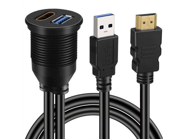 USB 3.0 & HDMI-compatibl to HDMI-compatible + USB3.0 AUX Extension Dash Panel Waterproof Car Flush Mount Cable For Car Boat