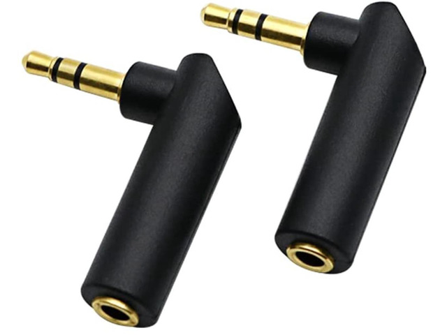 2pack 3.5mm Angle Male to Female Audio Adapter, 90 Degree Right Angle Gold-Plated TRS Stereo Jack Plug AUX Connector Compatible