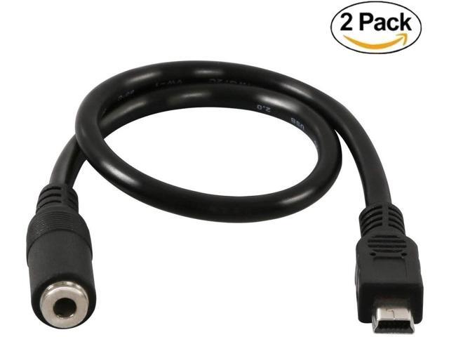 (2-Pack) Mini USB Male to 3.5mm Jack Female Audio Cord for Active Clip Mic Microphone Adapter Cable-1Feet