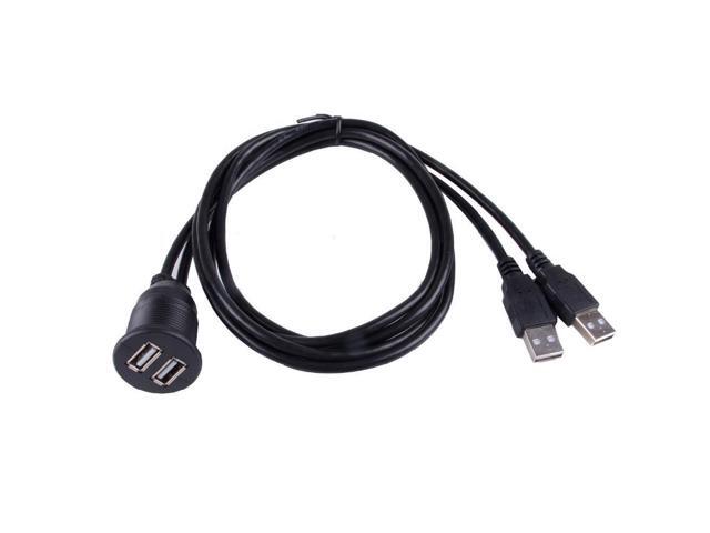 USB 2.0 2 Ports Dual Mount Cable -USB Extension Flush, Dash, Panel Mount Cable, for Car, Boat, Motorcycle and More