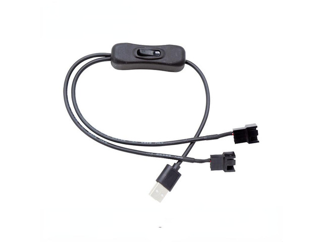 1 To 2 USB To 4-Pin PWM 5V USB Sleeved Fan Power Adapter Connector Cable with ON Off Switch